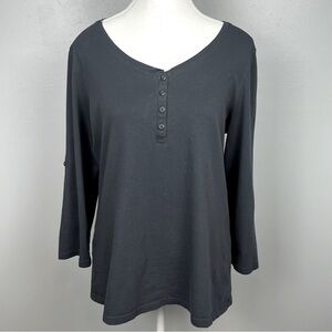 Duluth Trading dark gray 100% cotton roll tab sleeve 4 button henley, medium.